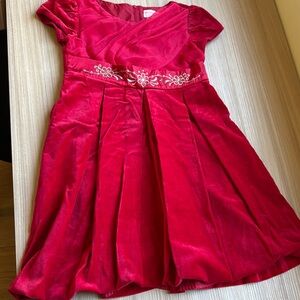 American Girl Red Velvet Embellished Pleated A-line Dress